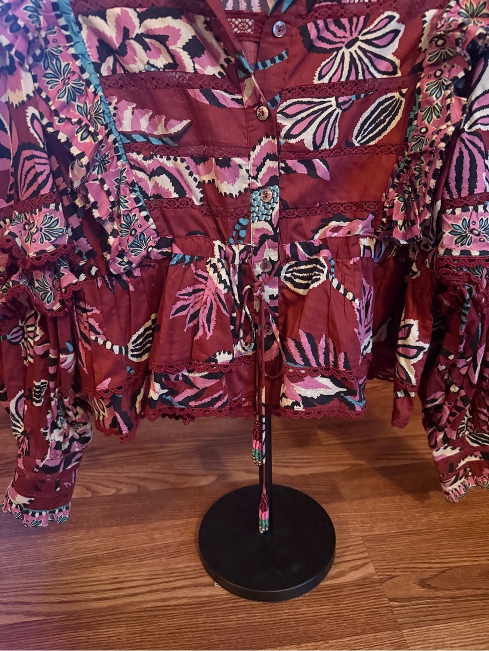 FARM Rio Maroon Floral Ruffle Button-Front Blouse - Picture 4 of 7